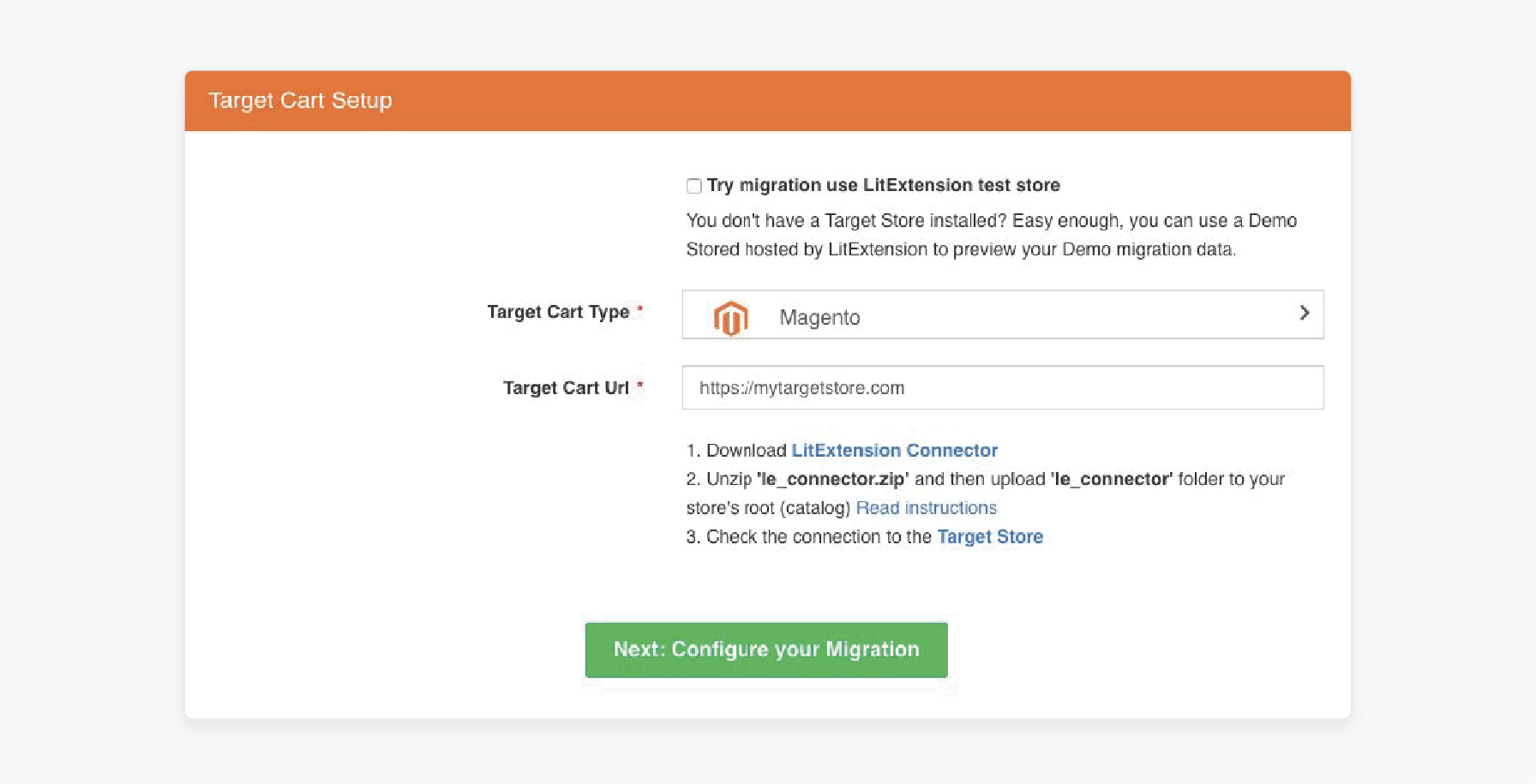 Connecting Source and Target Carts During Zoey to Magento Migration