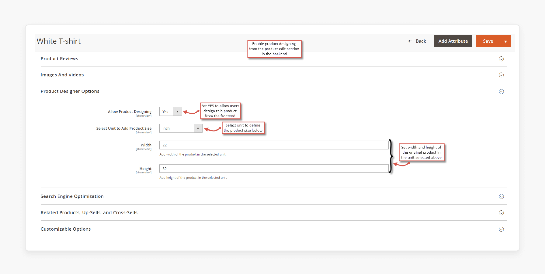 Configure productr design feature in the Magento 2 Custom Product Designer extension