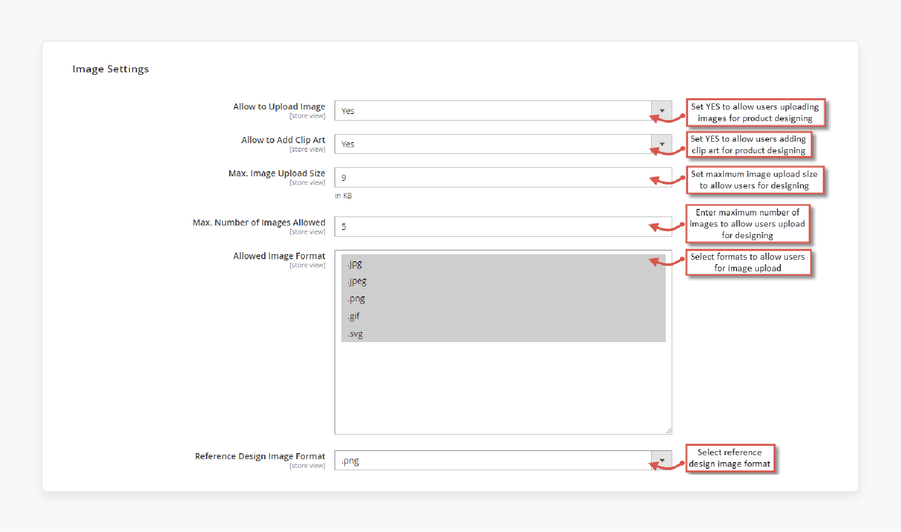 Configure image format in the Magento 2 Custom Product Designer extension