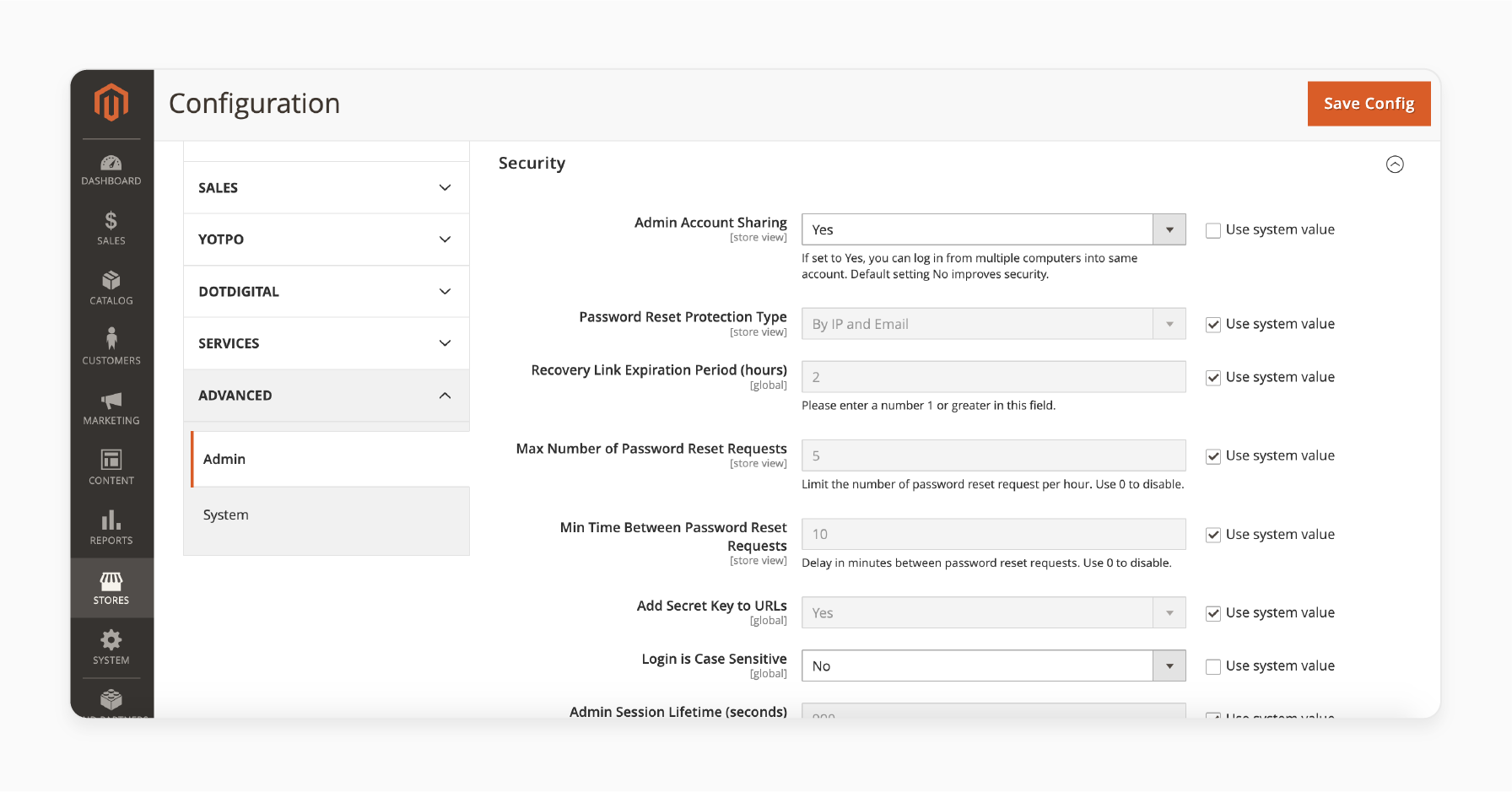 Go to Stores &gt; Configuration &gt; Advanced &gt; Admin &gt; Security Settings