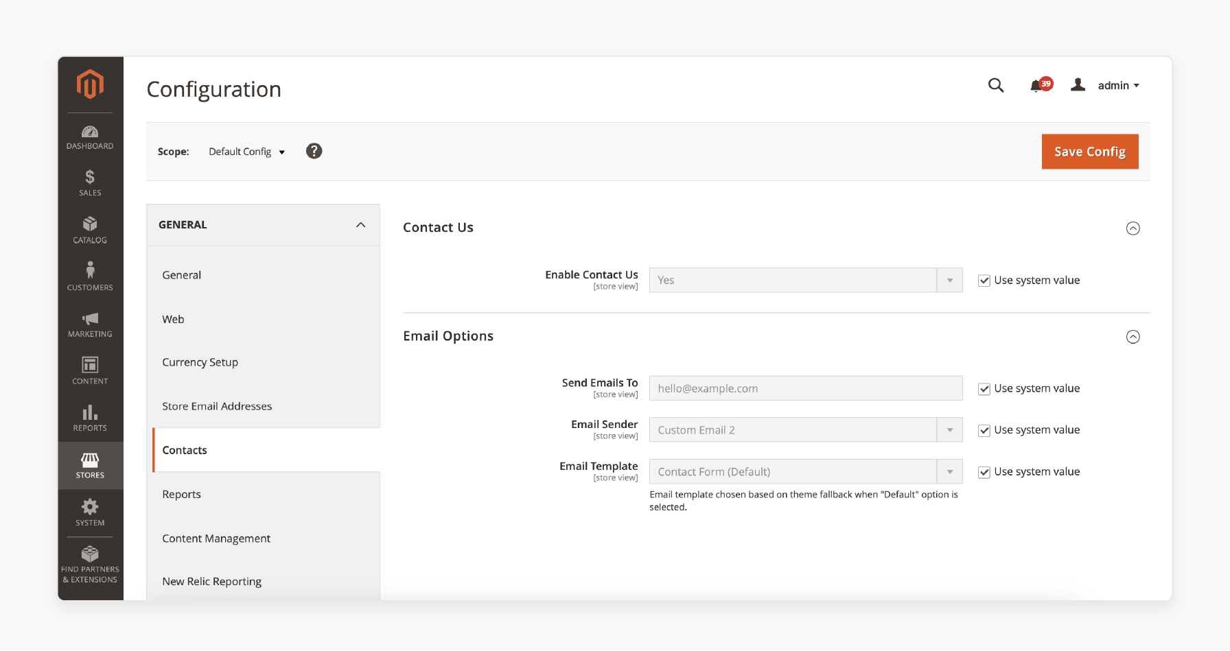 system.xml lets admins configure module settings in Magento 2