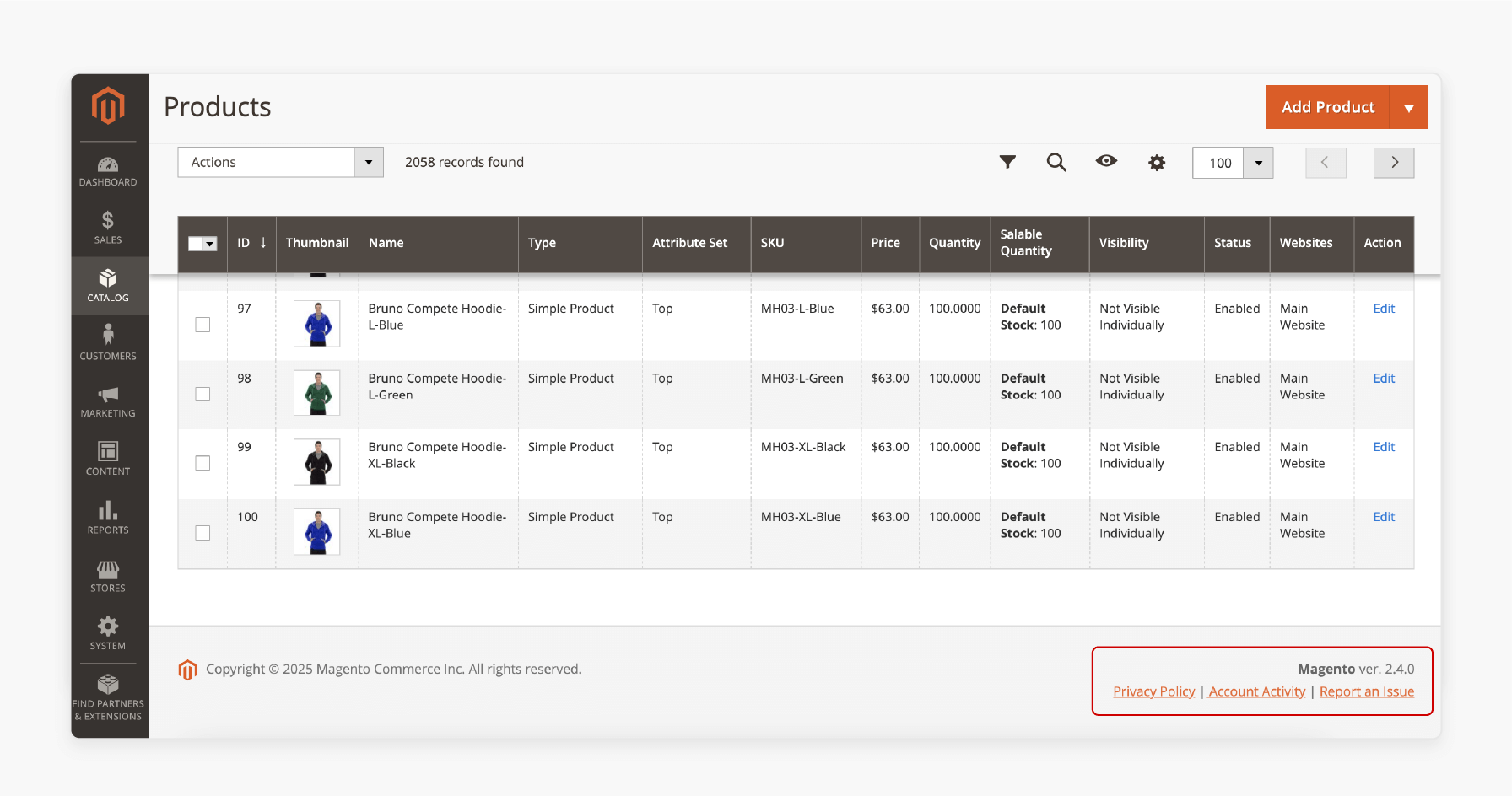 Magento admin panel shows the current version for security updates