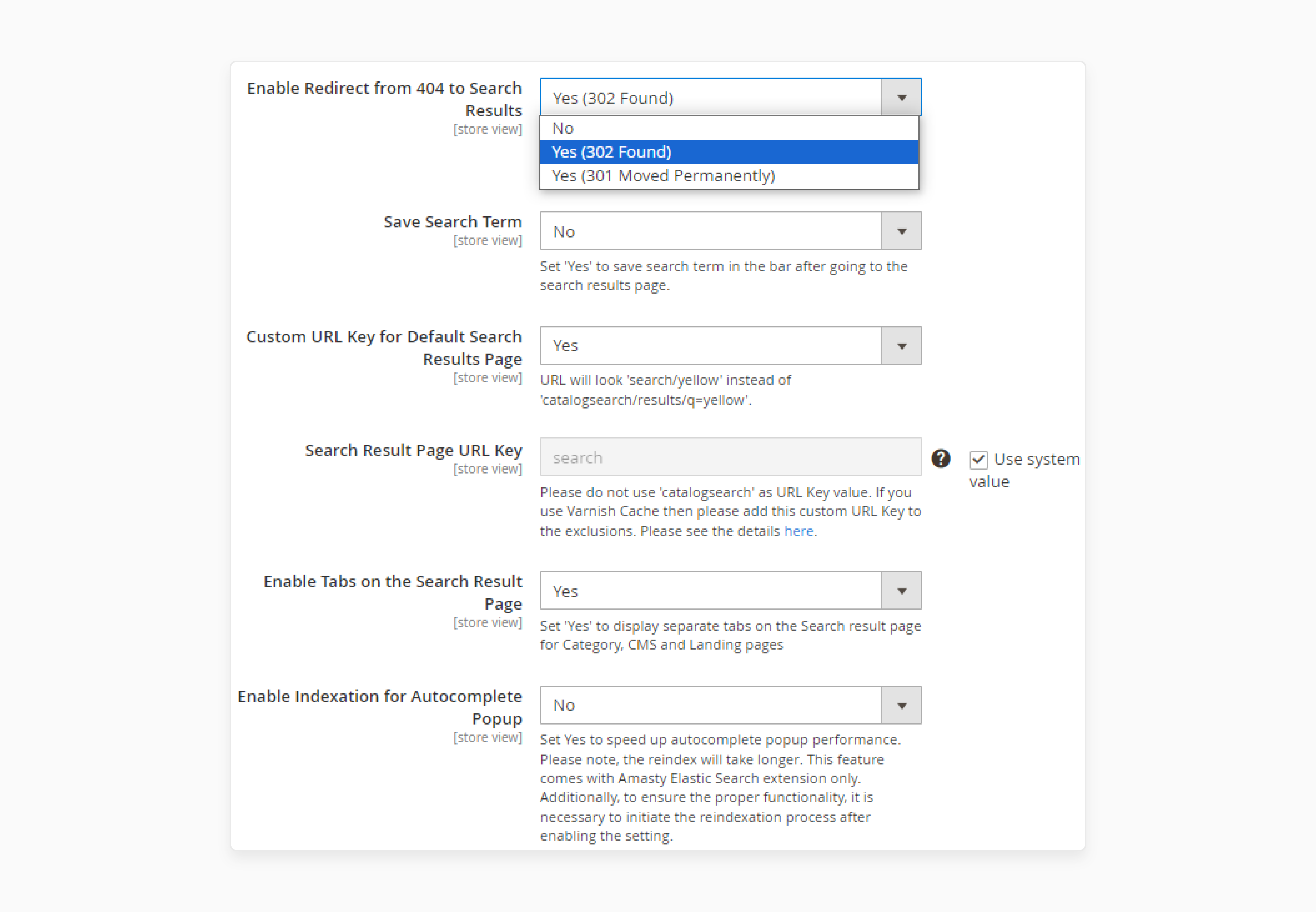 Enable redirect to search in the Magento 2 advanced search extension