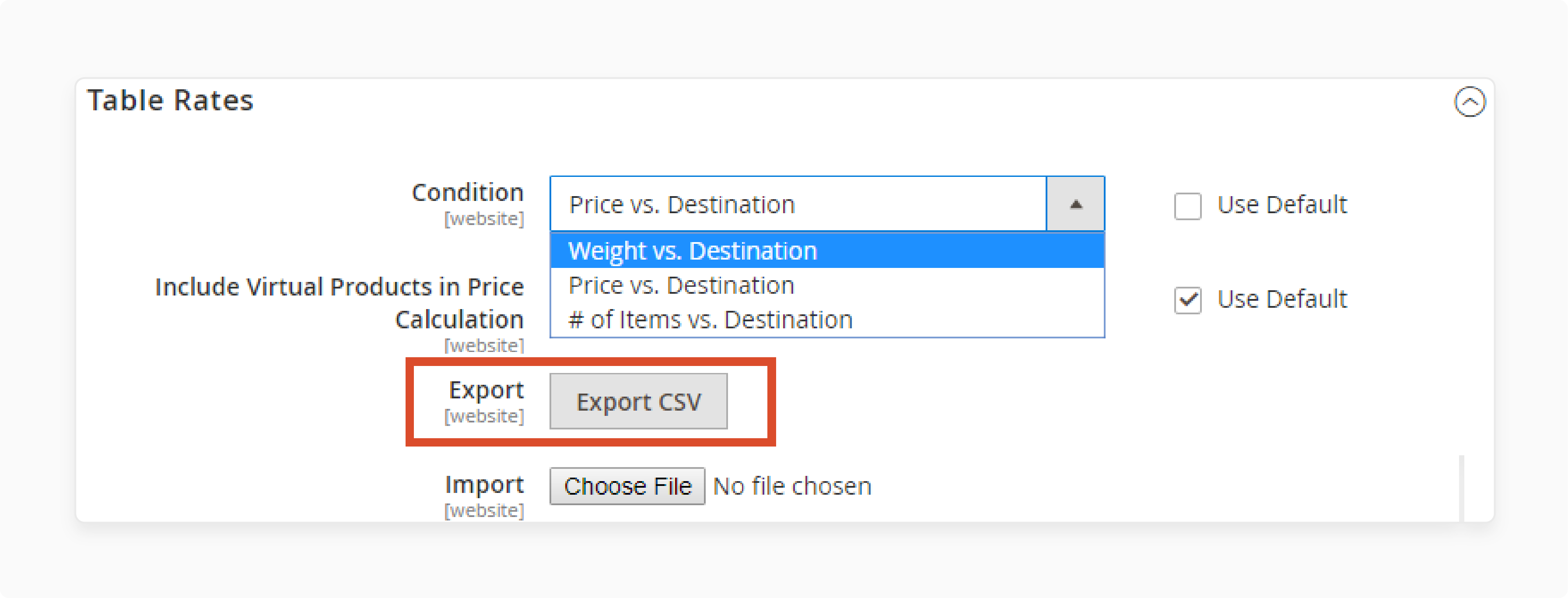 Shipping Data of Magento 2 Shipping Table Rates Weight vs Destination