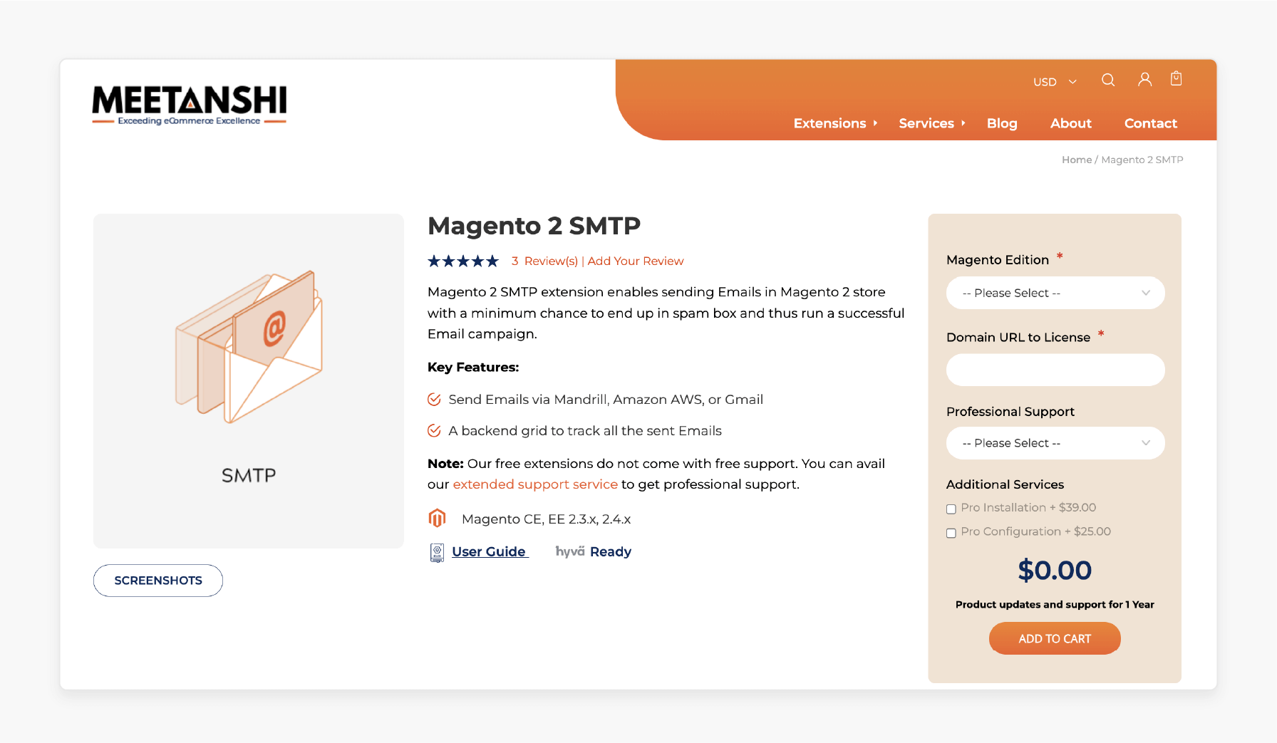 magento 2 smtp extension by meetanshi offering email tracking, spf authentication, and spam prevention