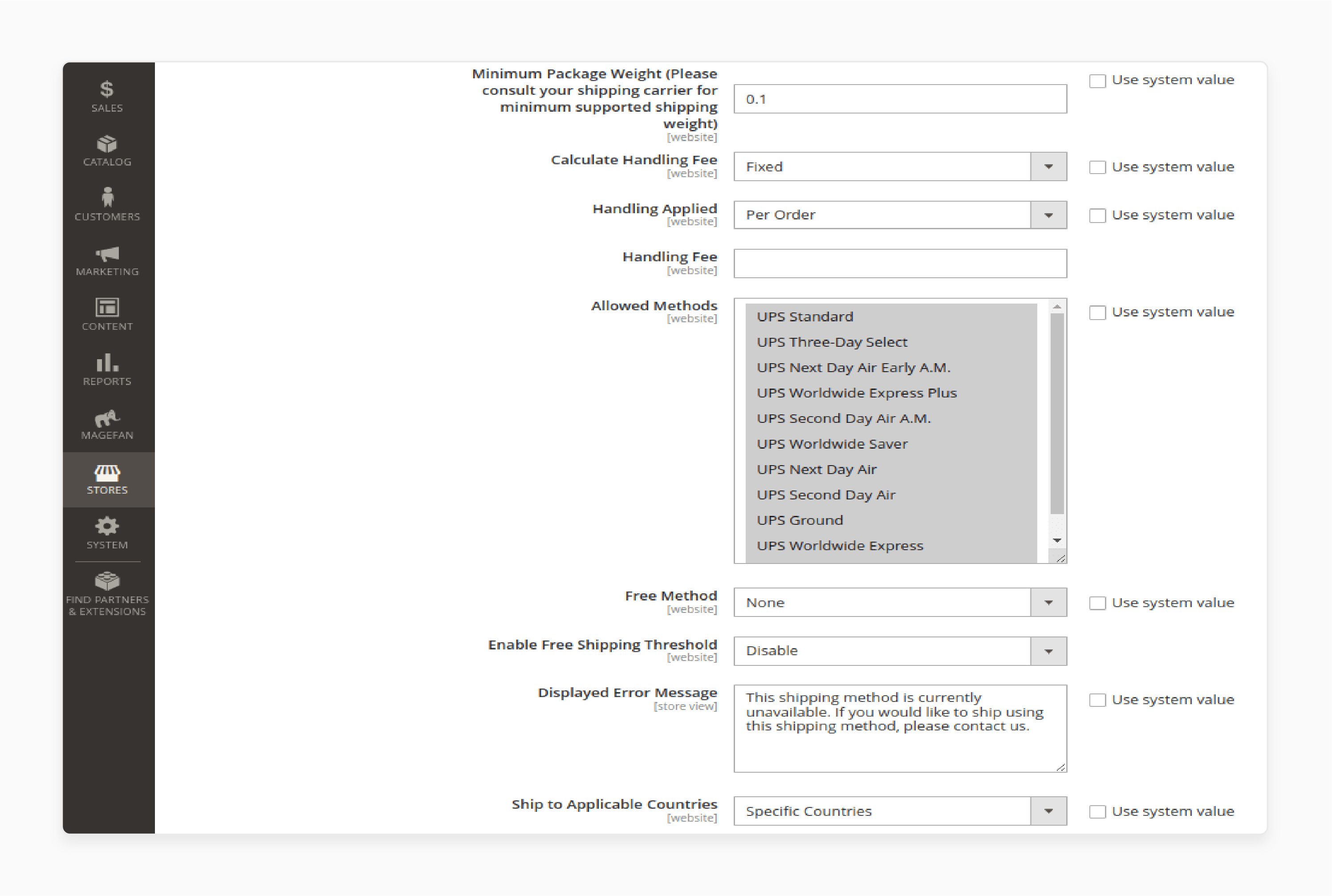 Configure UPS shipping fees in Magento 2