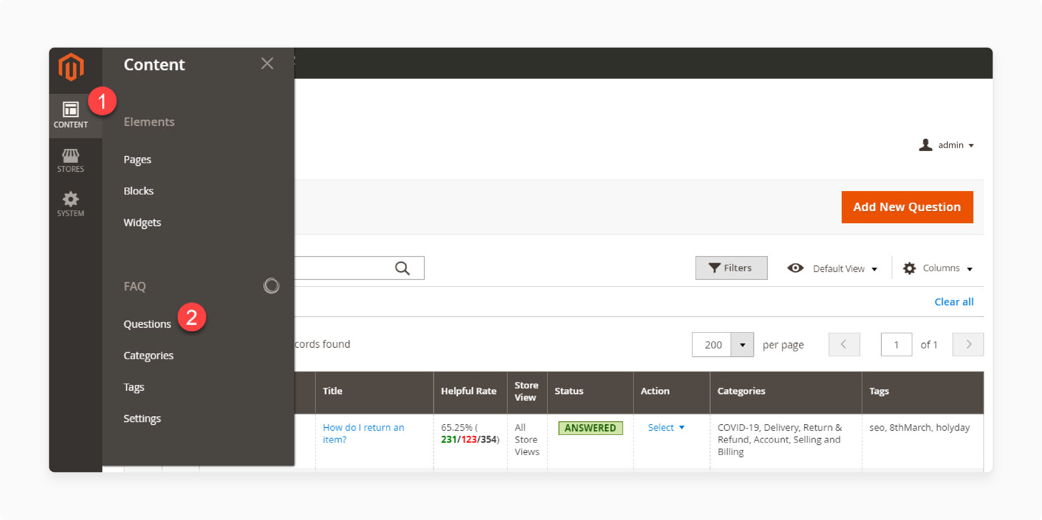 magento 2 faq page setup configuration settings in the admin panel for enabling faq home page and navigation options