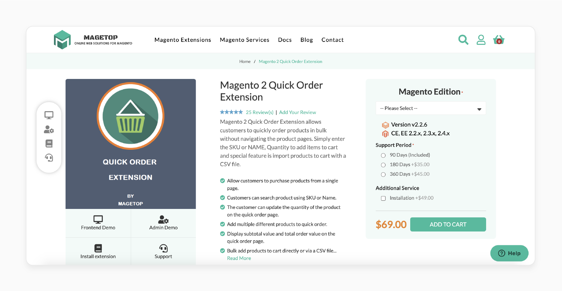 magento 2 quick order extension by magetop allowing b2b buyers to customize bulk orders with product options and csv import