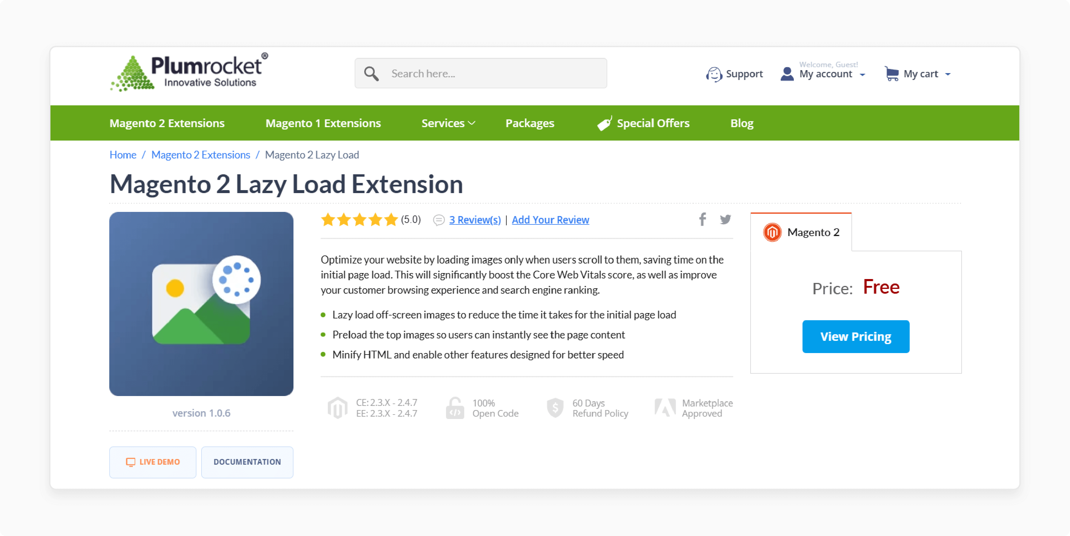 Plumrocket Magento 2 Lazy Load Extension