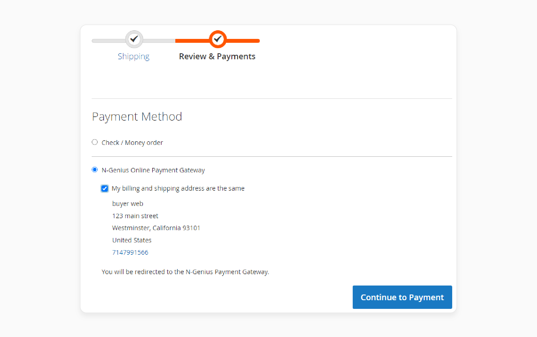 Do a test payment via the N-Genius Payment Gateway for Magento 2