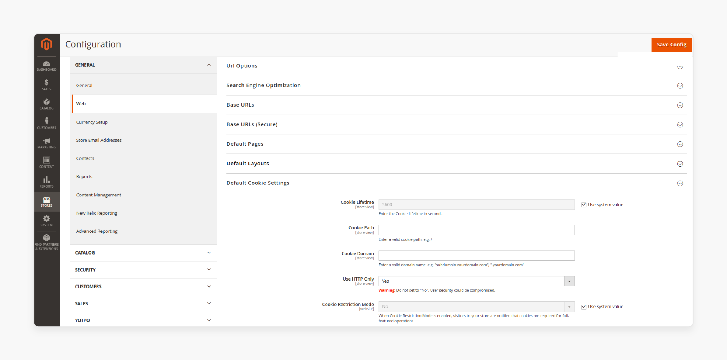 Magento Set Cookie Configuration Setting