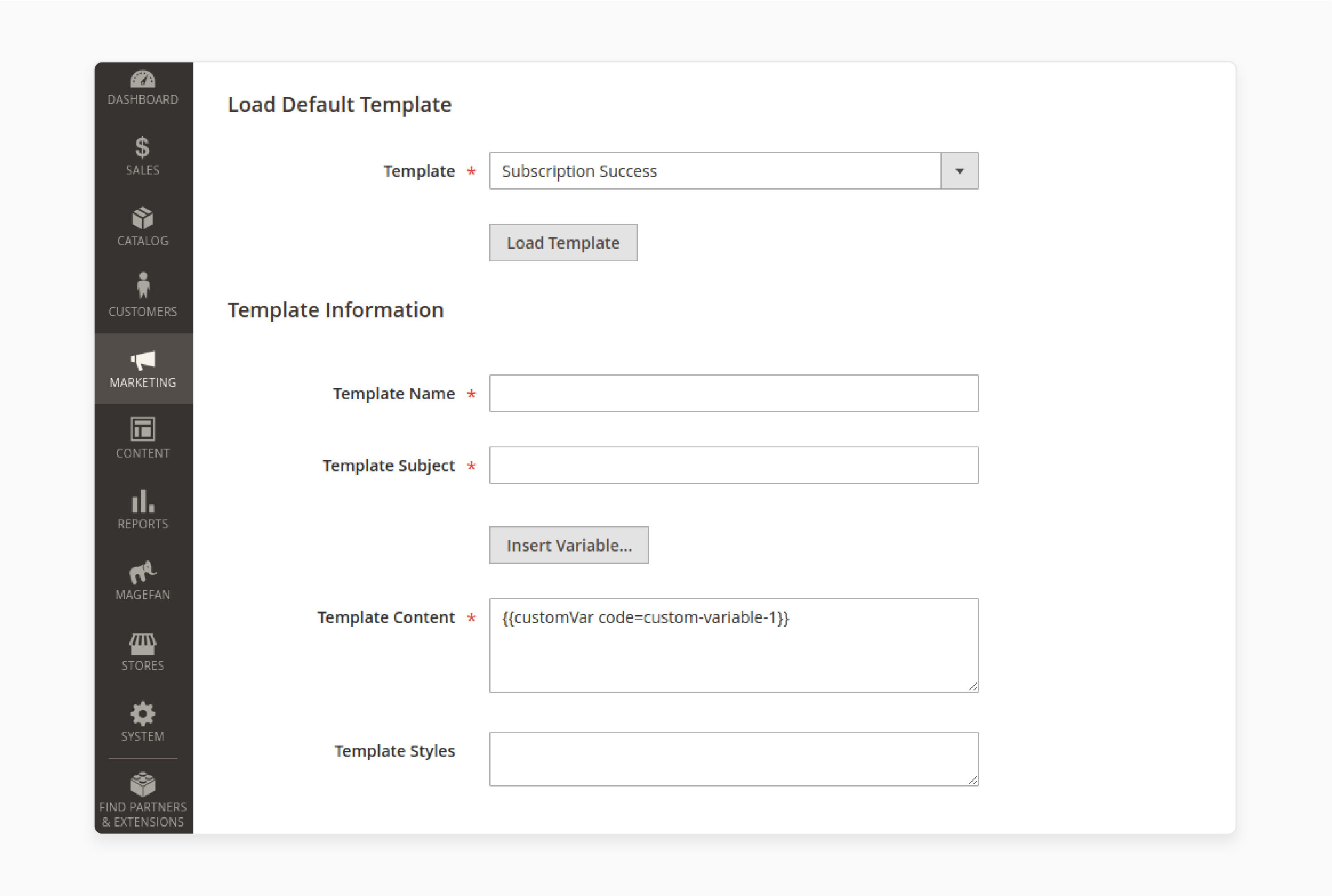 Choose the magento 2 transactional email variables template