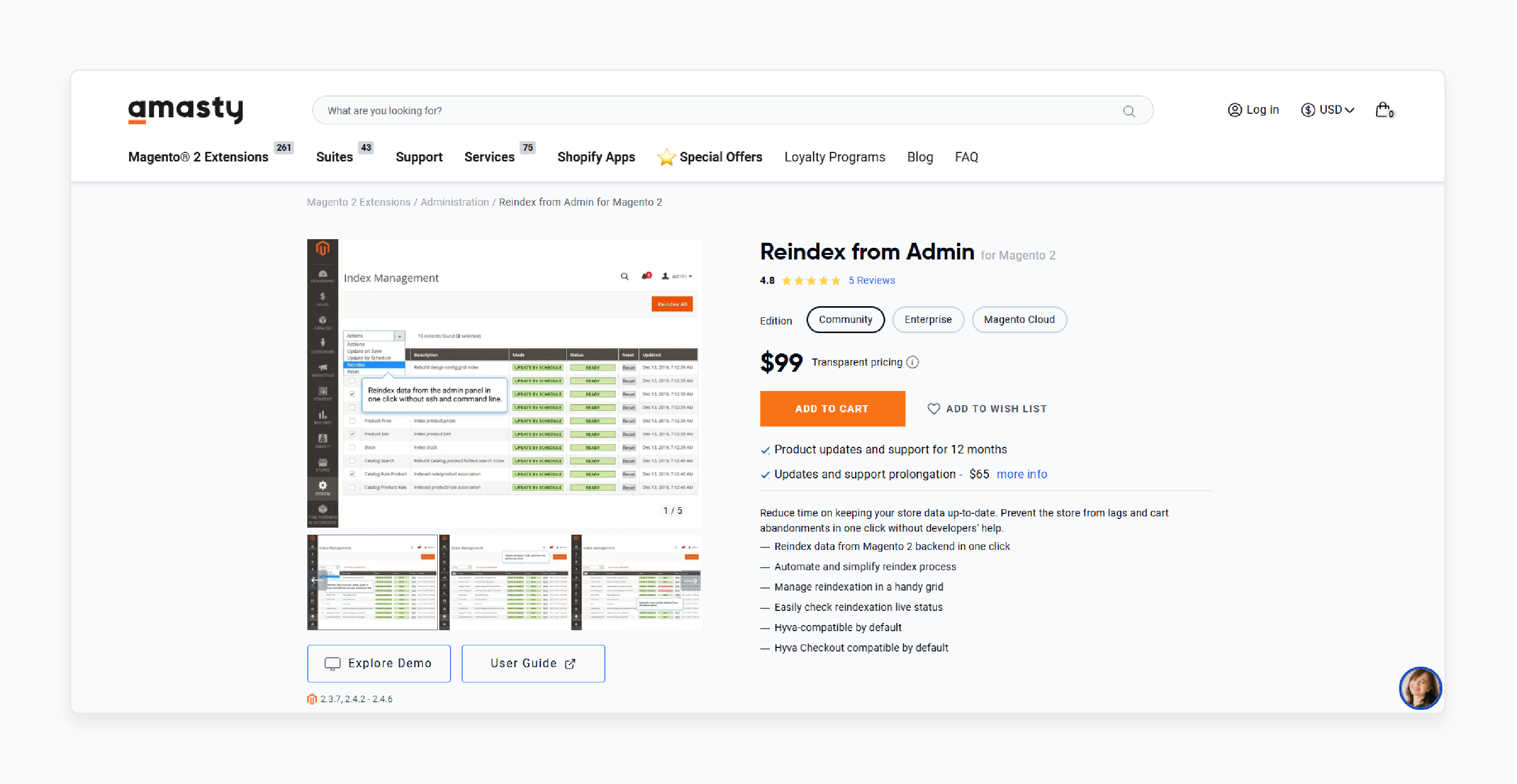 Reindex from Admin for Magento 2 - Amasty